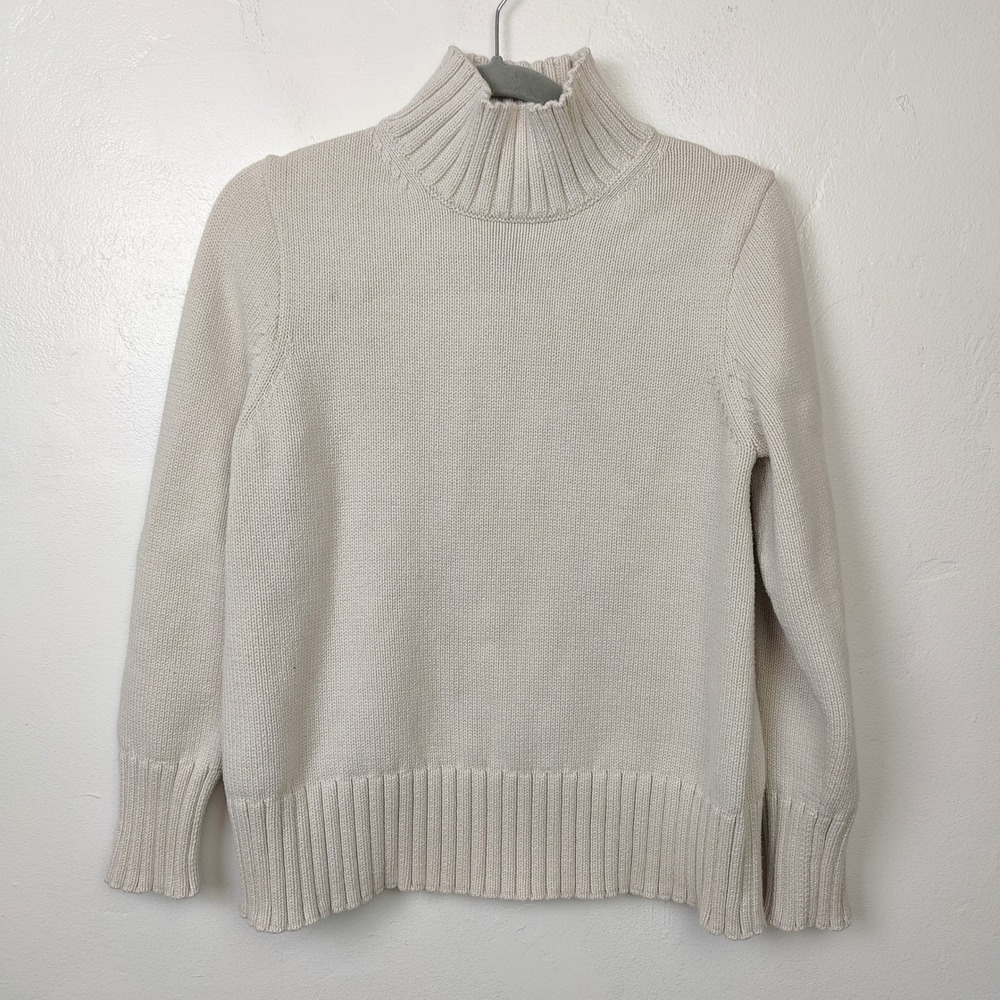 J.Crew Cotton Turtleneck Sweater Womens Medium Ivory Knit Preppy Ribbed Cotton - Picture 2 of 9